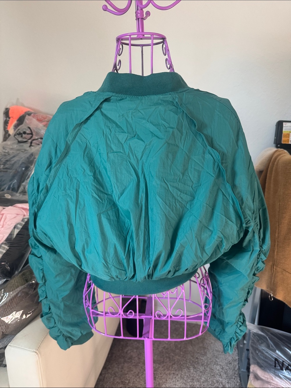 Shein Women's Teal Crop Bomber Jacket with Cargo Pockets - Picture 4 of 5